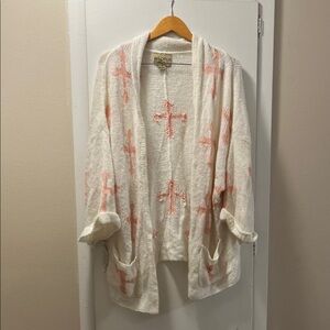 Wildfox cardigan pink and white gothic cross